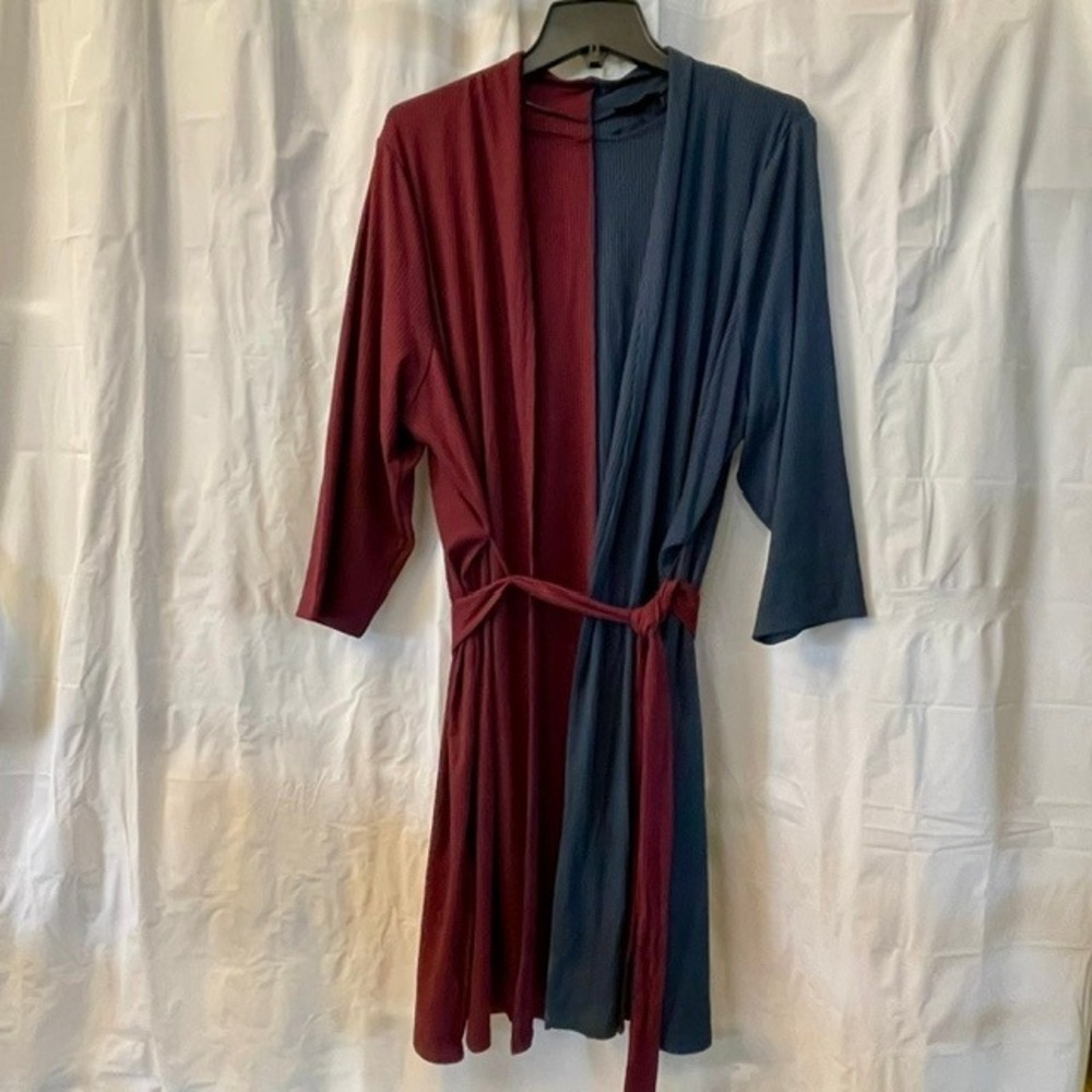 Lane Bryant Sz 22/24 Two Tone Ribbed Knit Tie Waist Open Front Chic Cardigan NWT